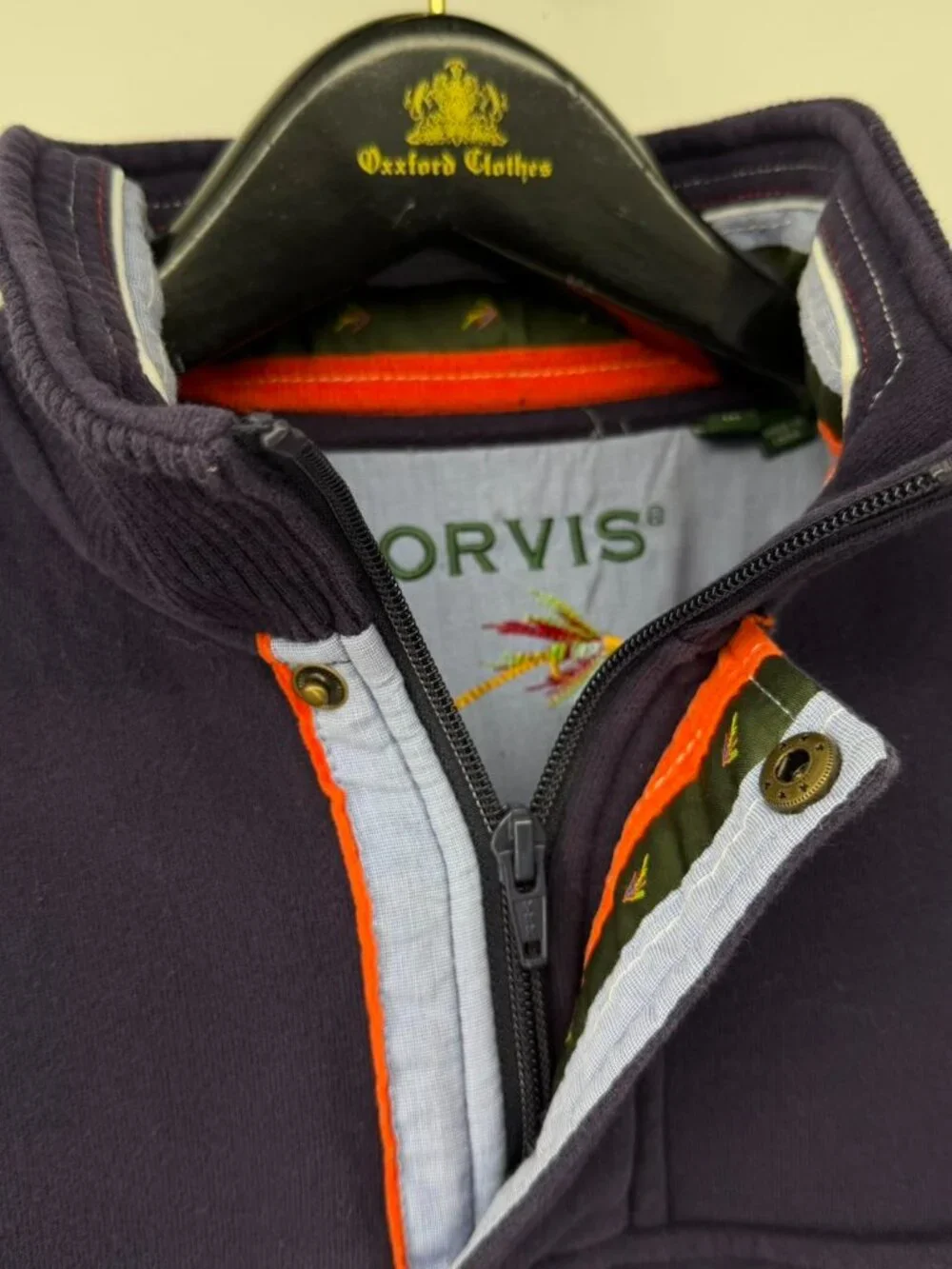 Orvis Men's Medium Blue 1/4 Zip Long Sleeve Button Outdoor Casual Pullover - Picture 2 of 7